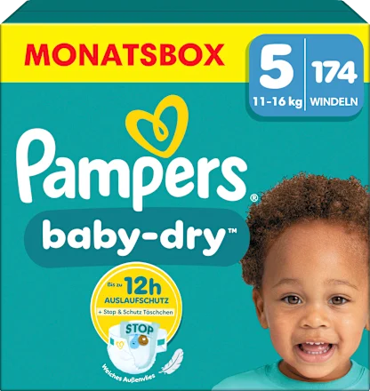 Windeln Baby Dry Gr.5 Junior (11-16k g), Monatsbox, 174 St