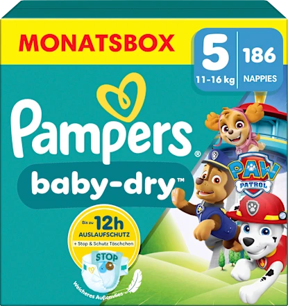 Windeln Baby Dry Gr.5 (11-16 kg) Limited Edition Paw Patrol, Monatsbox, 186 St