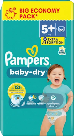 Windeln Baby Dry Gr. 5+ Junior Plus (12-17 kg), Big Pack, 50 St