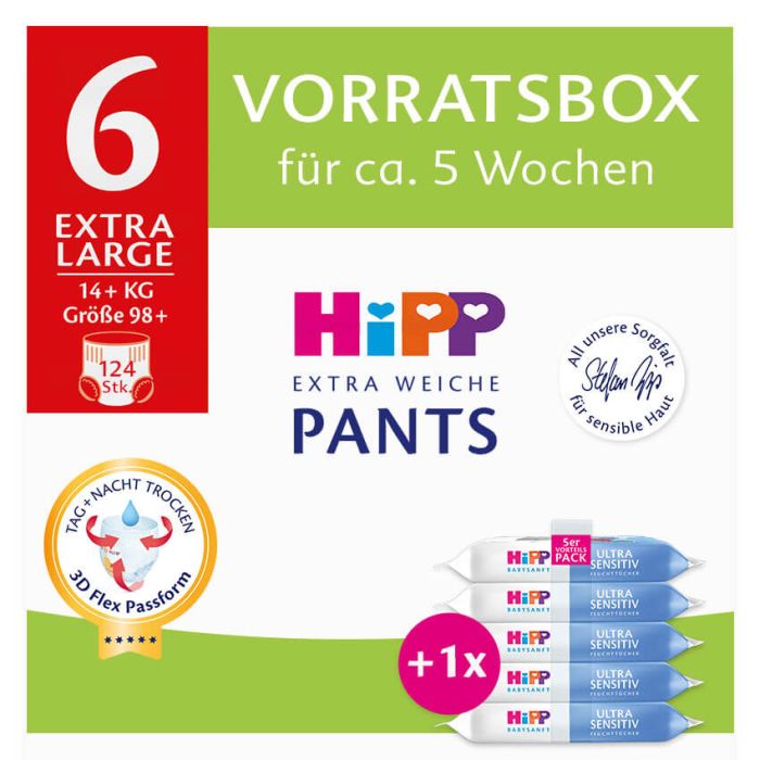 Baby Pants Gr. 6 (14+ kg),, Monatsbox,124 St inkl. Feuchttücher Ultra Sensitiv, Vorratsbox Baby Pants Gr. 6 (14+ kg),, Monatsbox,124 St inkl. Feuchttücher Ultra Sensitiv, Vorratsbox