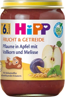 Frucht & Getreide Pflaume in Apfel mit Vollkorn & Melisse ab dem 6. Monat, 190 g Frucht & Getreide Pflaume in Apfel mit Vollkorn & Melisse ab dem 6. Monat, 190 g