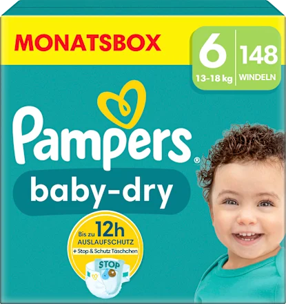 Windeln Baby Dry Gr.6 Extra Large (13-18 kg), Monatsbox, 148 St