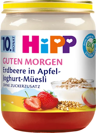 Frucht & Joghurt Guten Morgen Erdbeere in Apfel Müsli ab dem 10. Monat, 160 g Frucht & Joghurt Guten Morgen Erdbeere in Apfel Müsli ab dem 10. Monat, 160 g