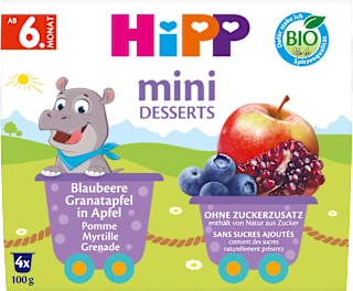 Früchte Mini Desserts Blaubeere, Granatapfel in Apfel ab dem 6. Monat (4x100 g), 400 g Früchte Mini Desserts Blaubeere, Granatapfel in Apfel ab dem 6. Monat (4x100 g), 400 g