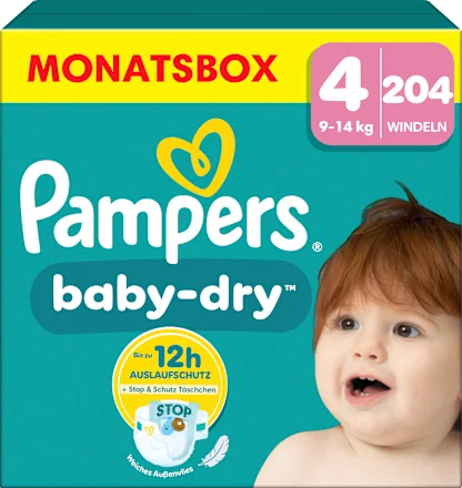 Windeln Baby Dry Gr.4 Maxi (9-14 kg), Monatsbox, 204 St